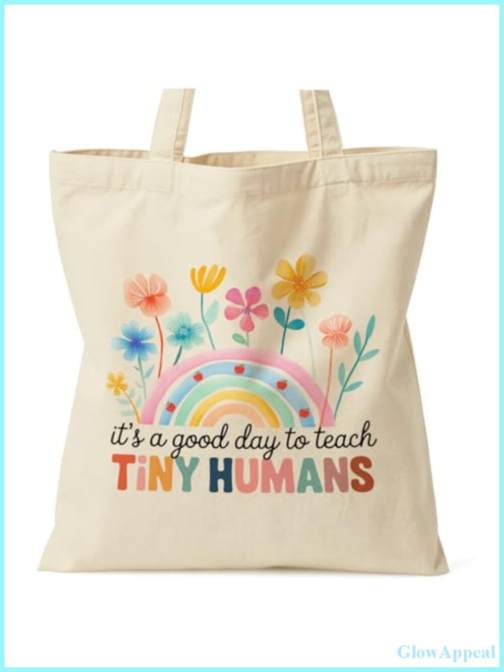 Floral Rainbow Canvas Tote Bag with Inner Zip Pocket for Teacher Work Travel